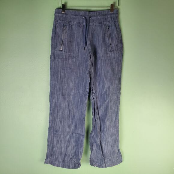 Athleta Womens Blue Cabo Linen Textured Wide Leg Pants Size 4 - Picture 1 of 6